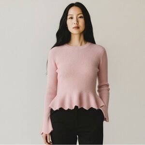 Ted Baker Soft Pink Long-Sleeve Peplum Sweater Size 2